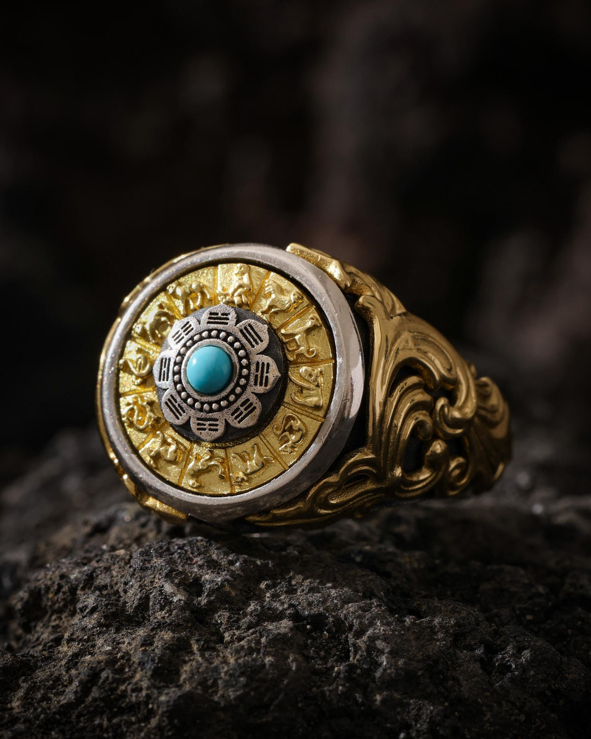 Anillo turquesa de ocho trigramas ajustable-5