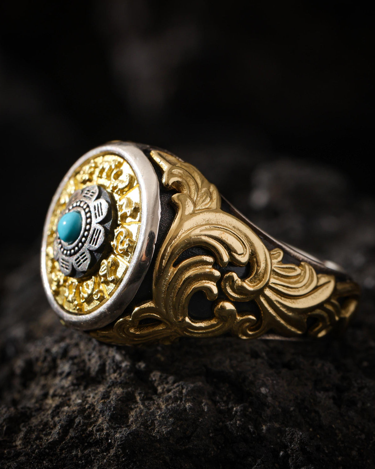 Anillo turquesa de ocho trigramas ajustable-6