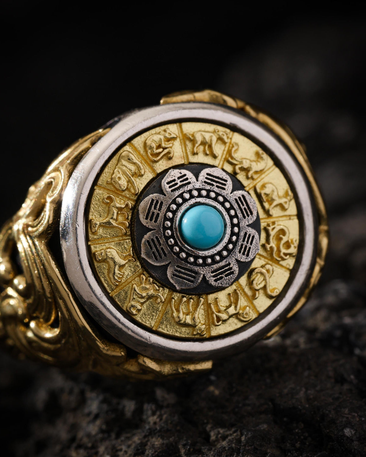 Anillo turquesa de ocho trigramas ajustable-7