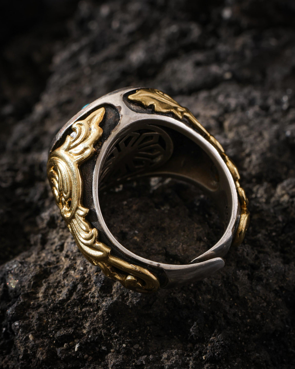 Anillo turquesa de ocho trigramas ajustable-8