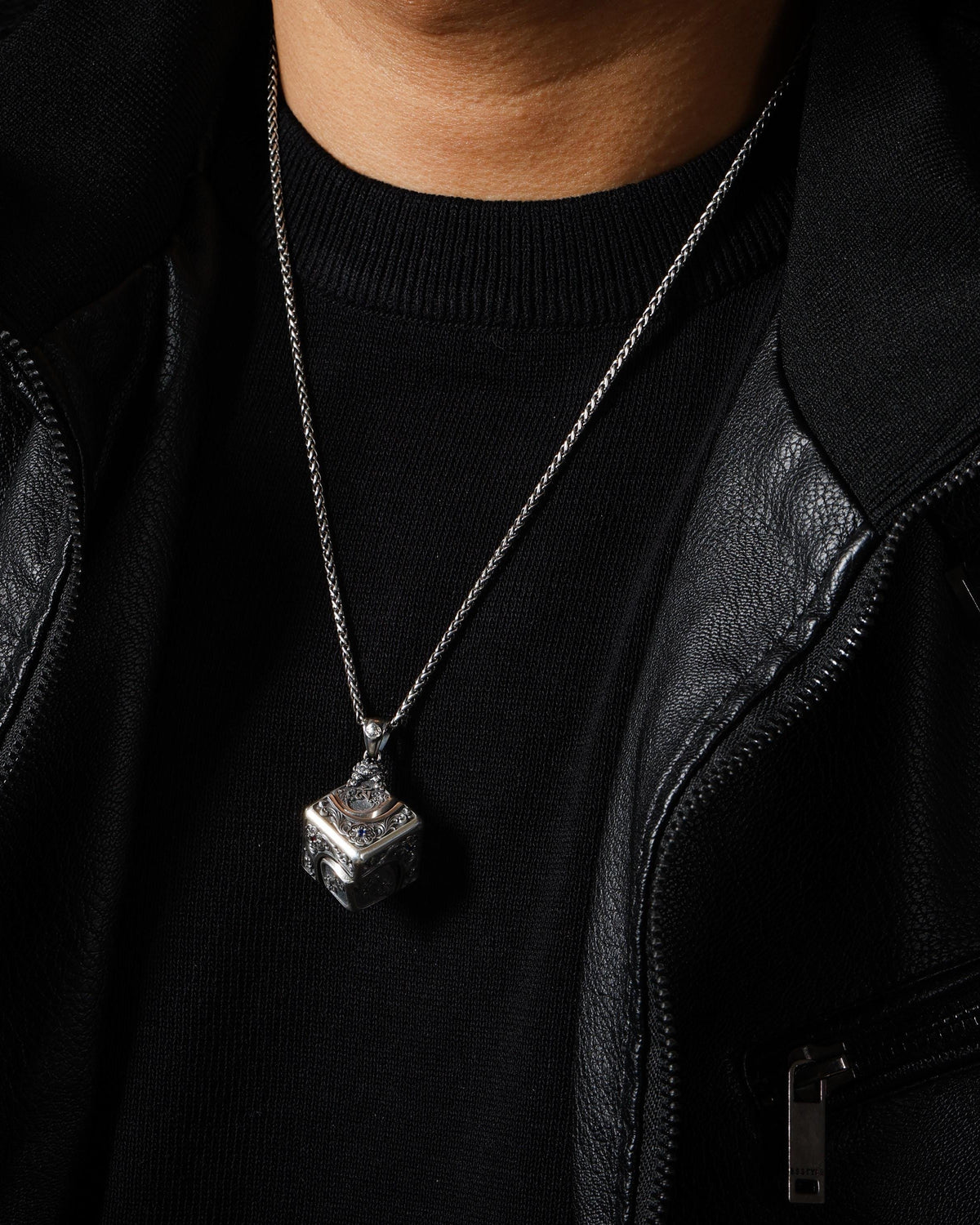 Om Mantra Rotating Cube Pendant Necklace