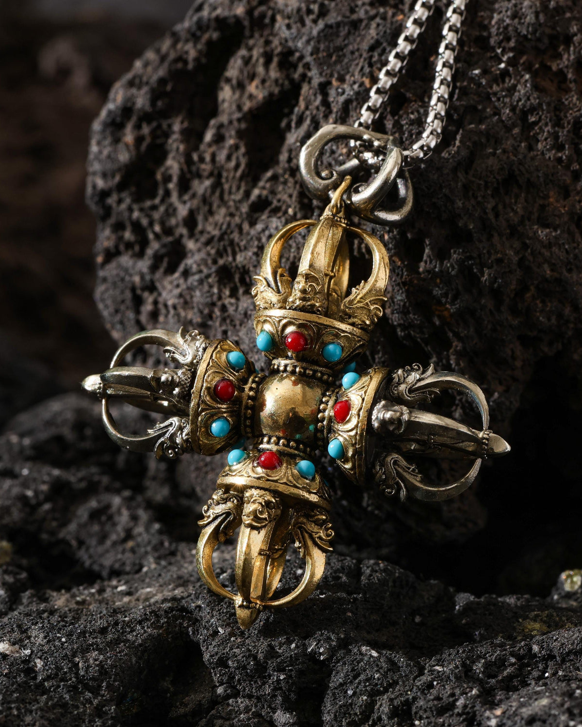Crossed Vajra Pendant Necklace