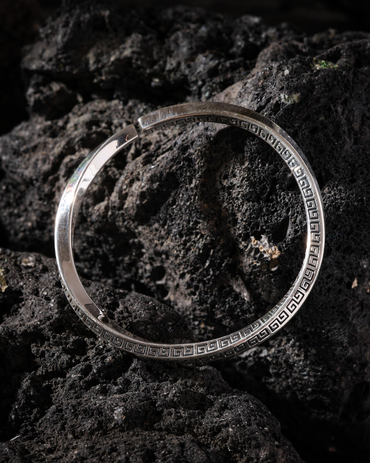 Key-Fret Fine Silver Open Cuff Bracelet
