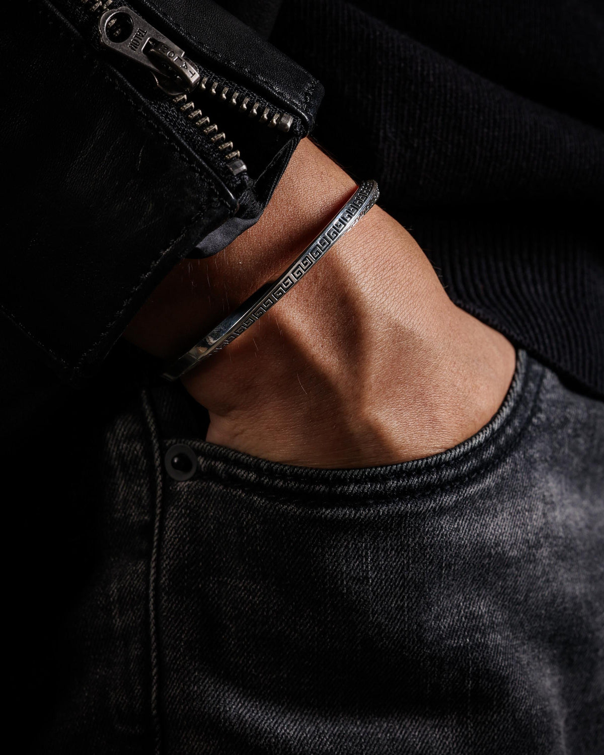 Key-Fret Fine Silver Open Cuff Bracelet