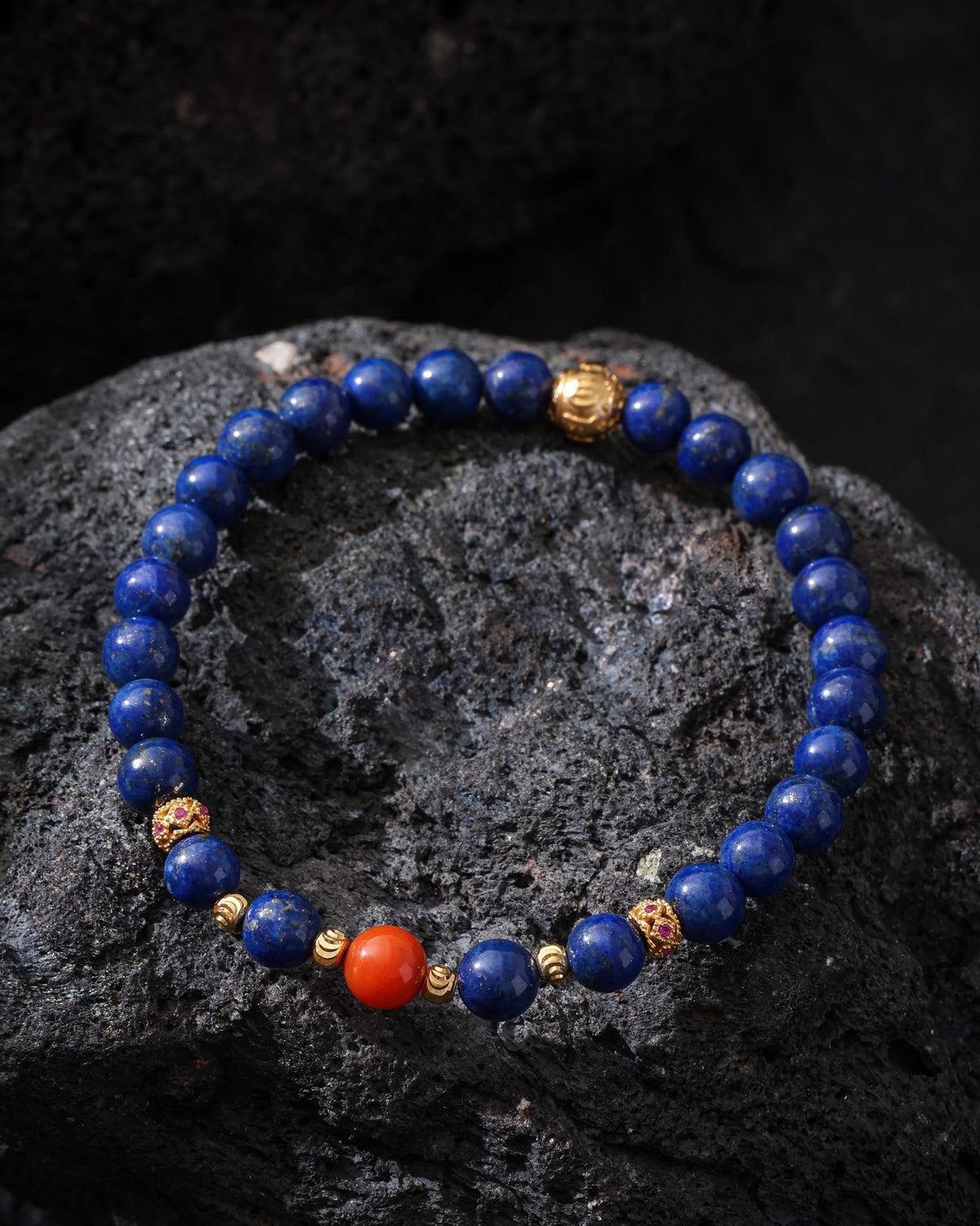 Lapis Lazuli armbånd Rød Agat, Rubin, Forgyldt