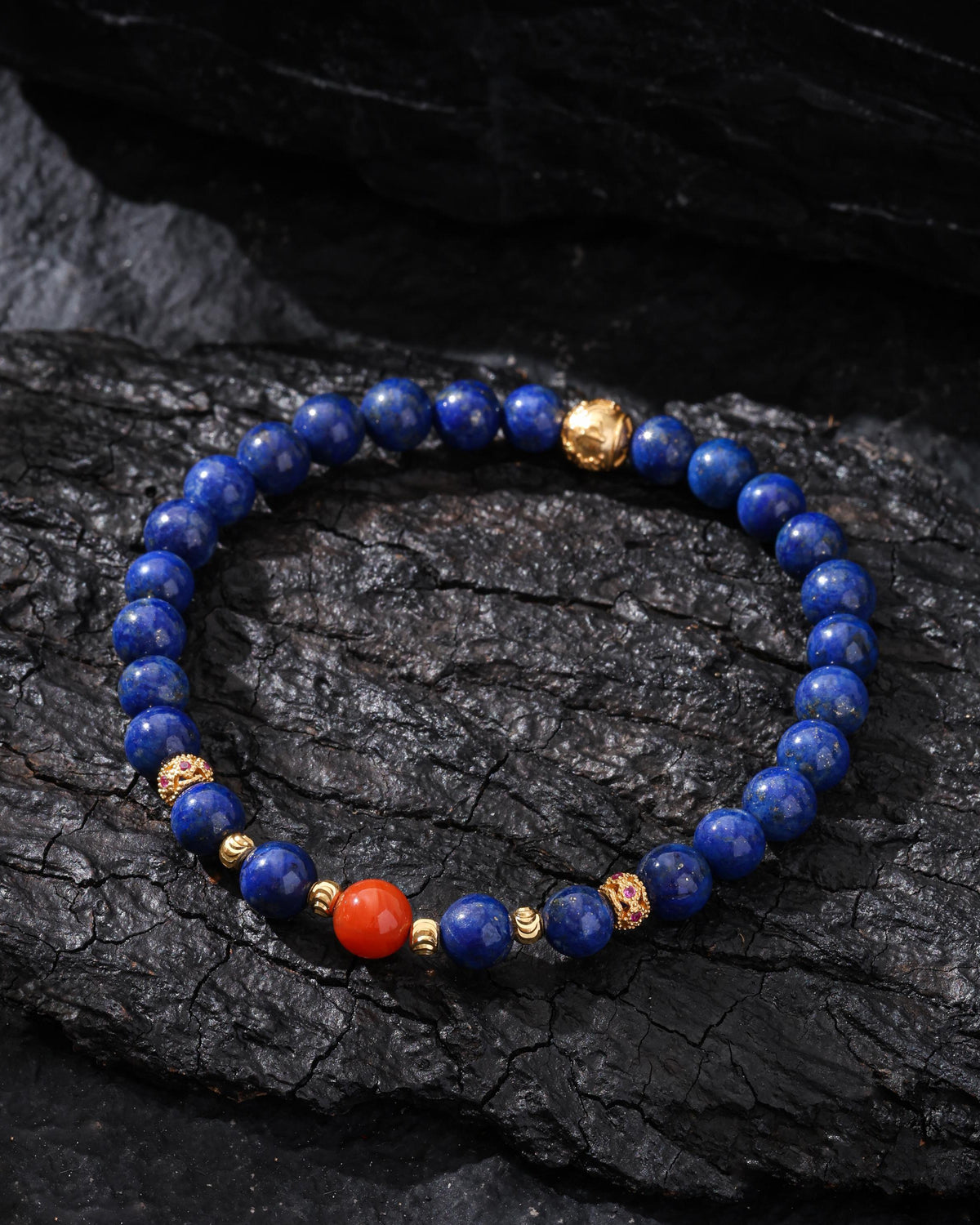 Lapis Lazuli armbånd Rød Agat, Rubin, Forgyldt
