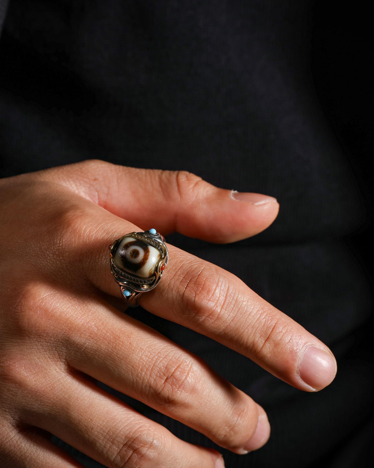 Adjustable Dzi Ring in Sterling Silver-3