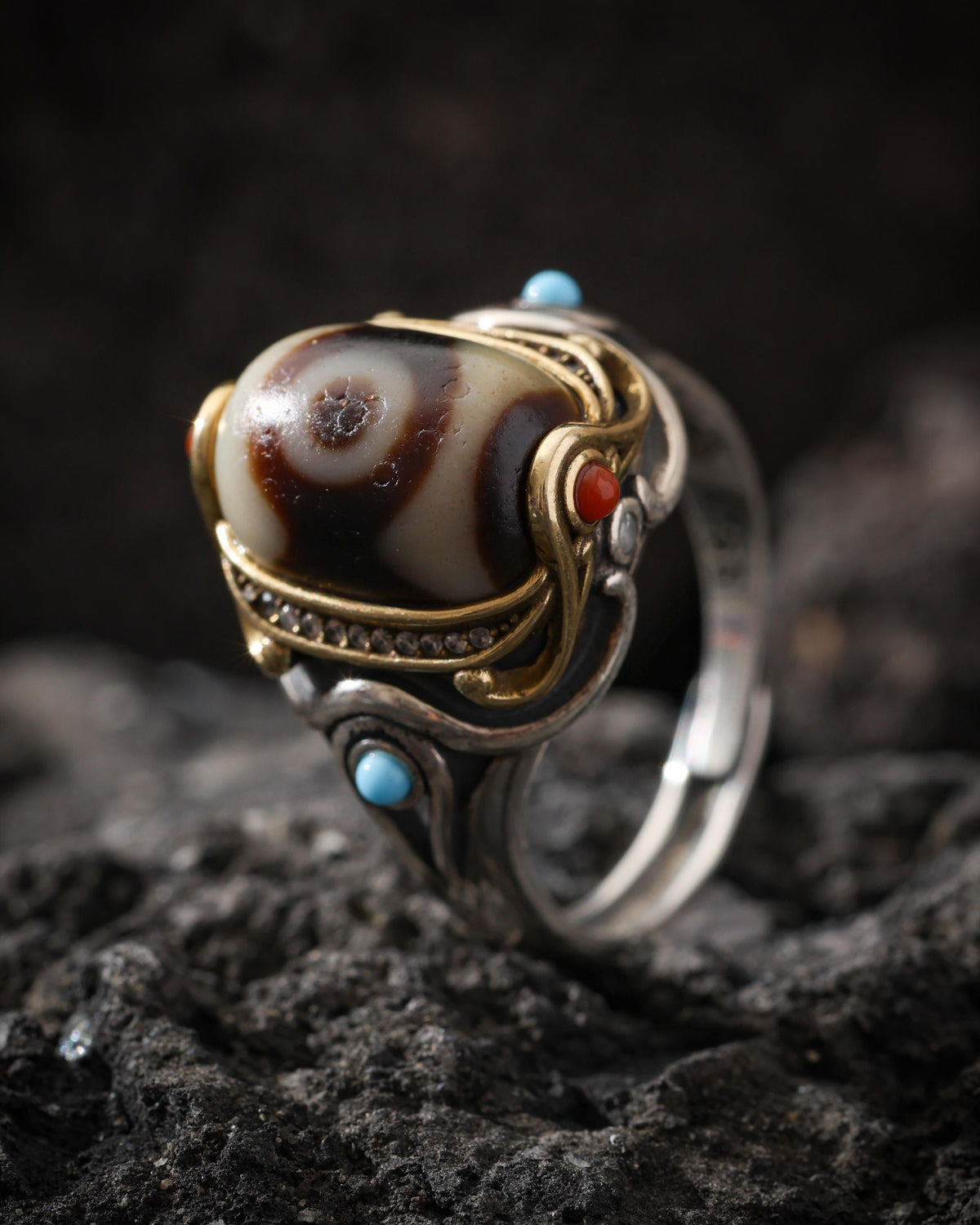 Adjustable Dzi Ring in Sterling Silver-4