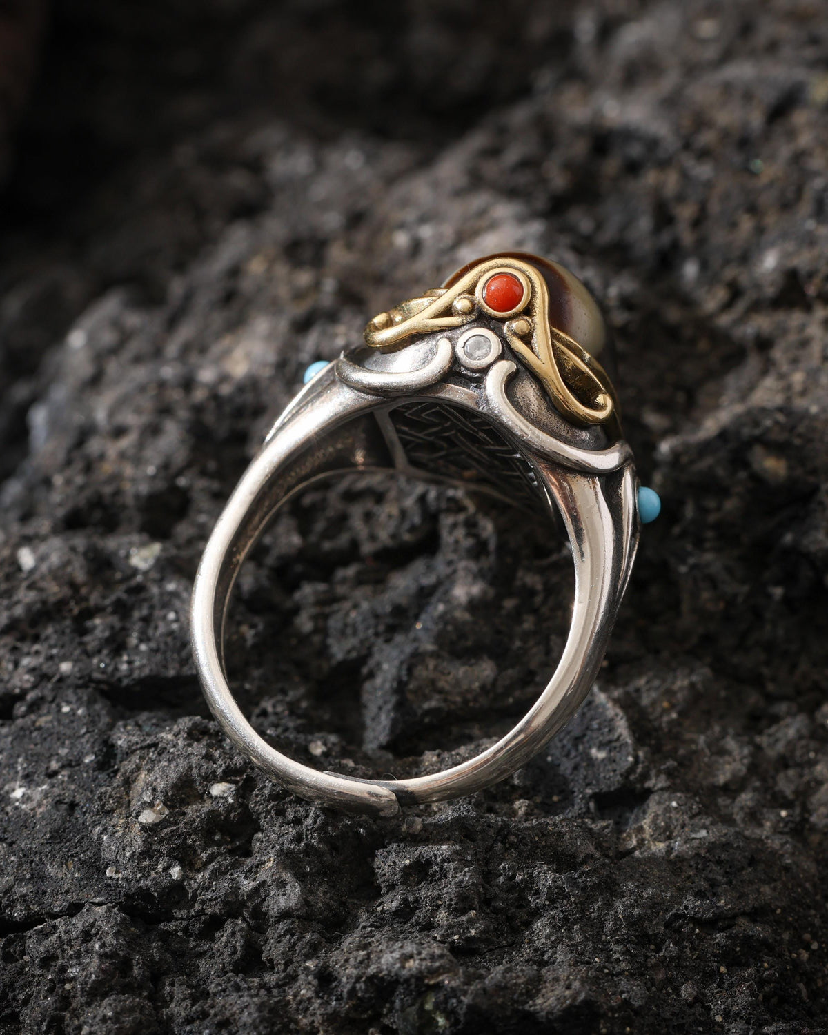 Adjustable Dzi Ring in Sterling Silver-5