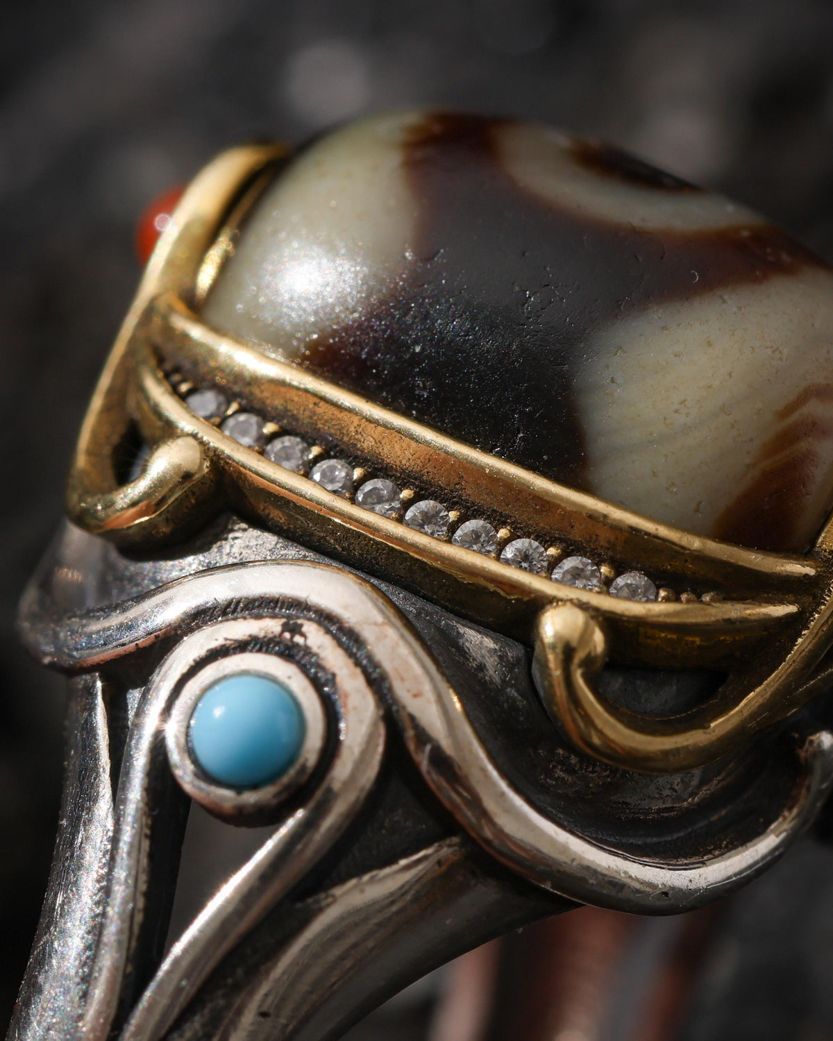 Adjustable Dzi Ring in Sterling Silver-7