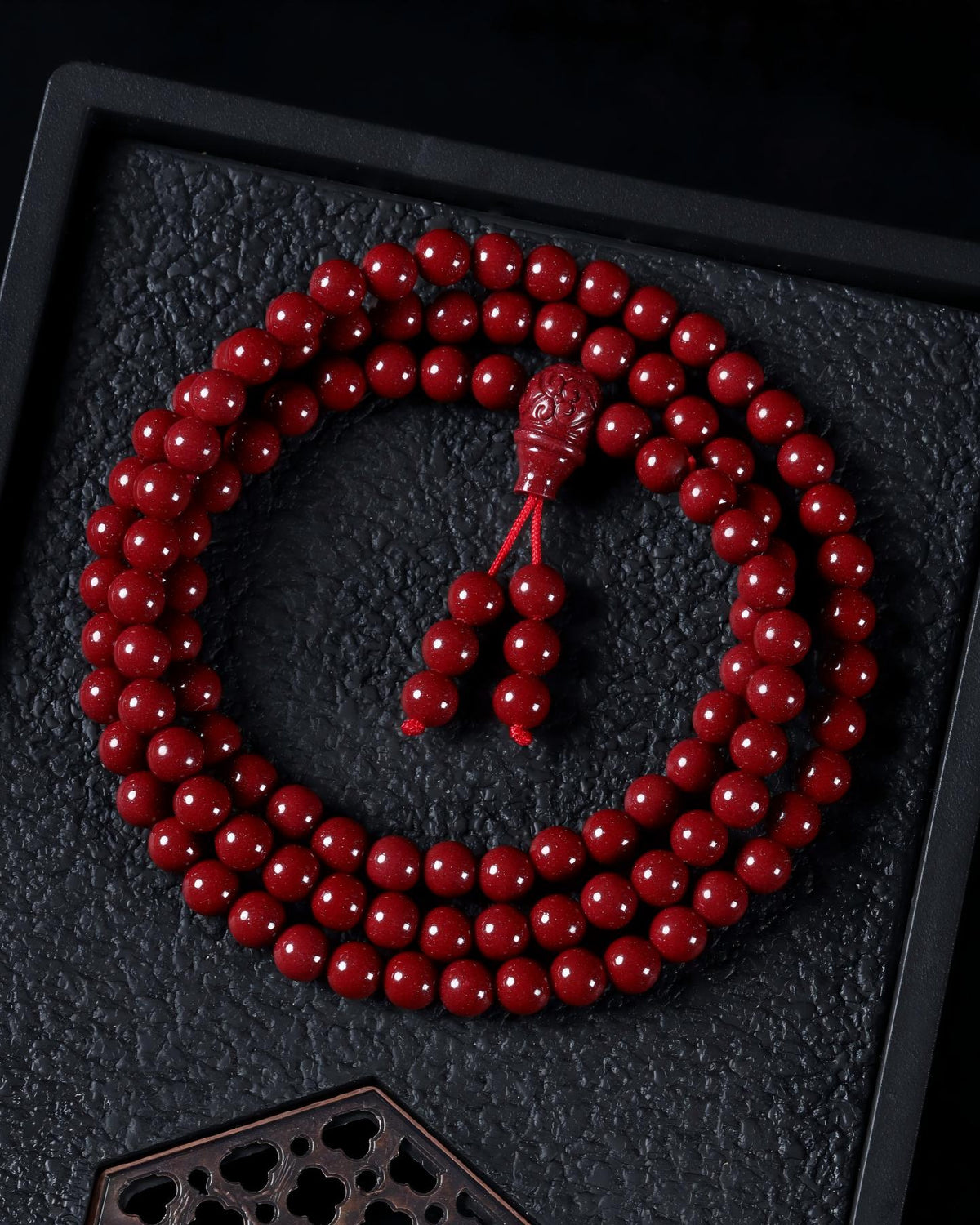 Collier de perles Mala en cinabre de 108 grains