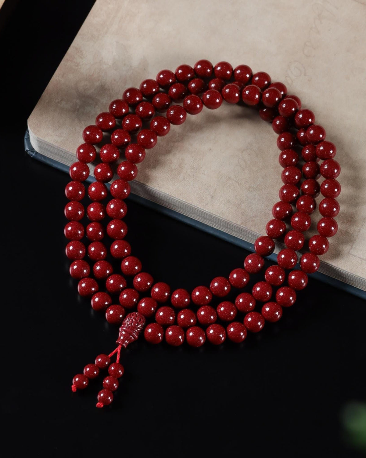 Collar de 108 cuentas de mala de cinabrio-6