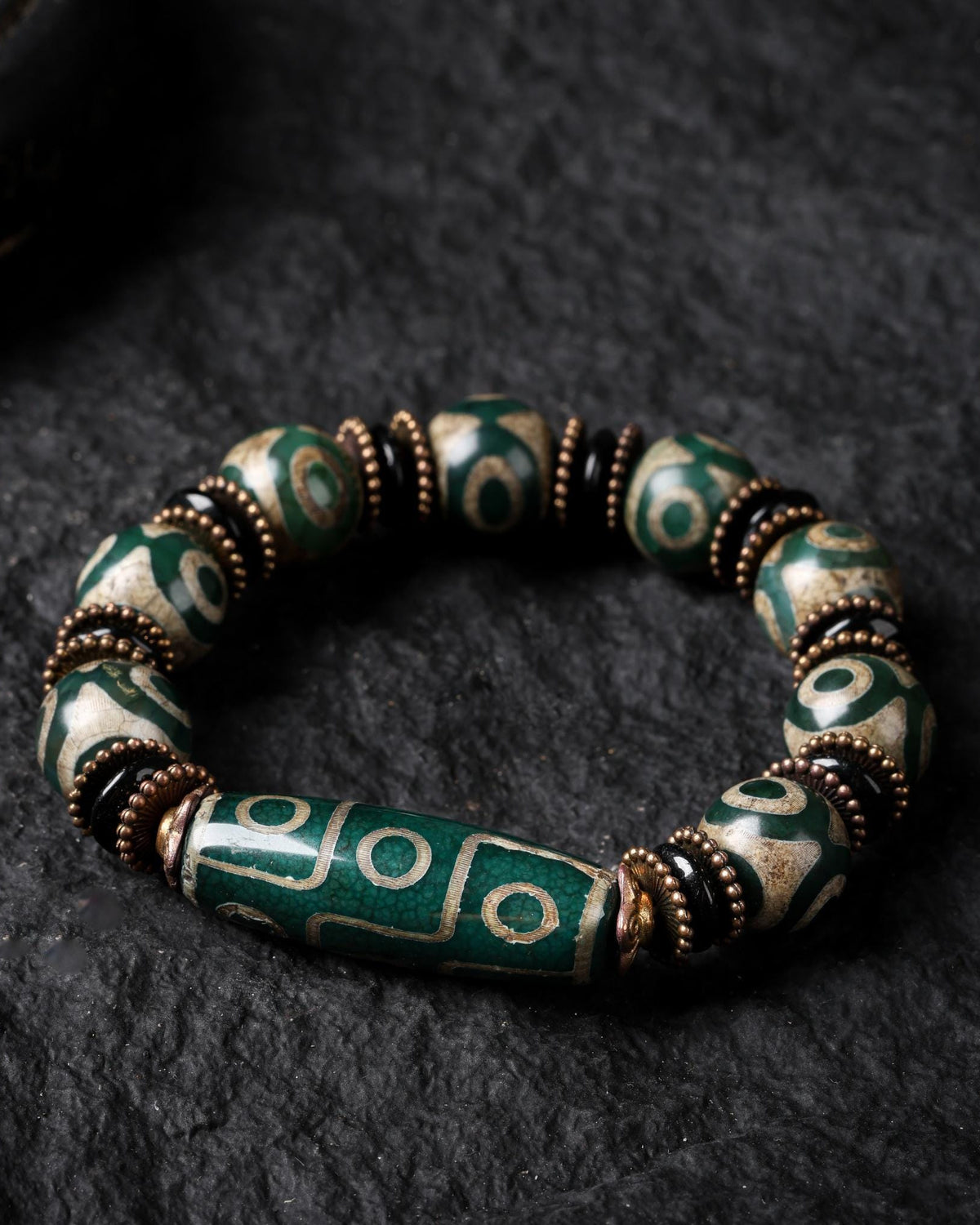Nine-Eye Green Dzi Mala Bracelet-4
