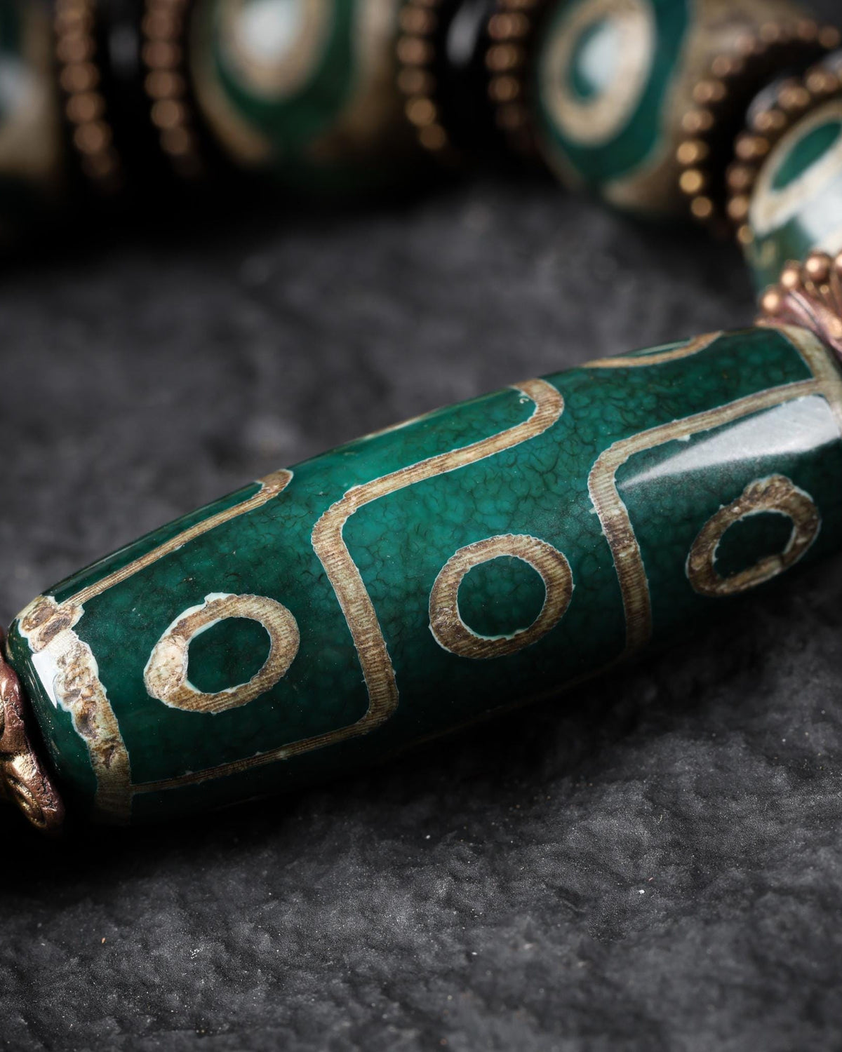 Nine-Eye Green Dzi Mala Bracelet-5