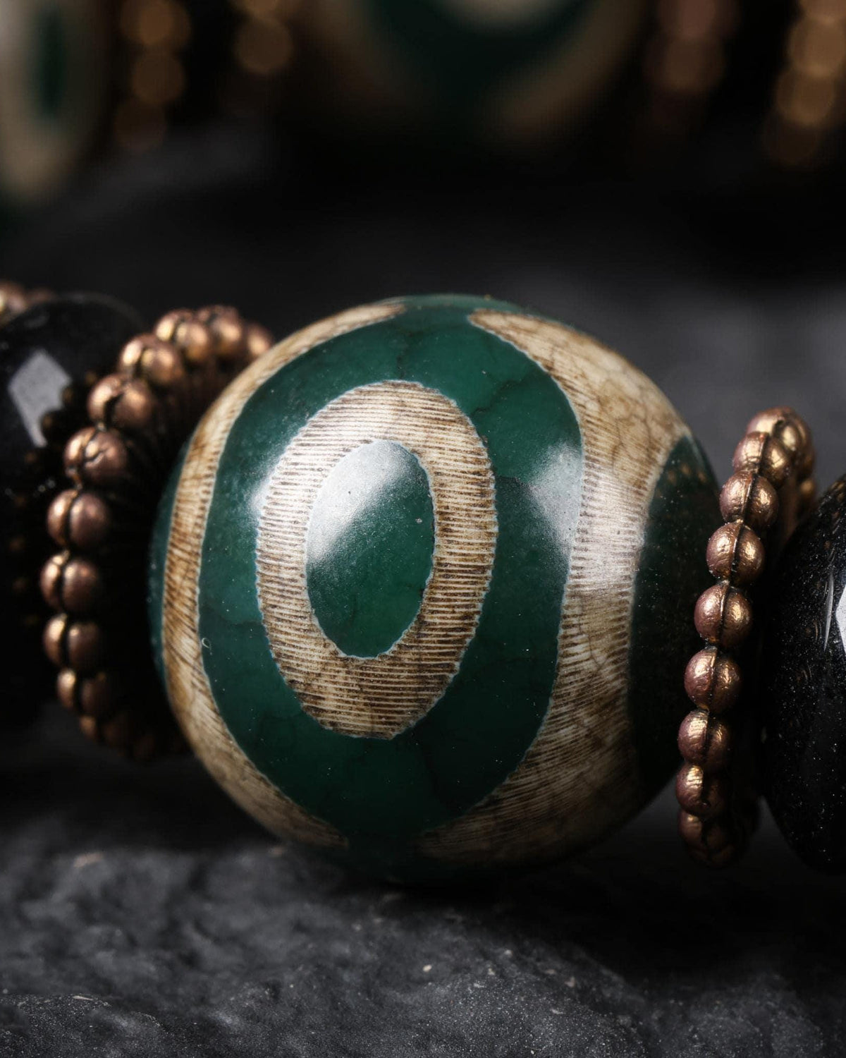 Nine-Eye Green Dzi Mala Bracelet-6