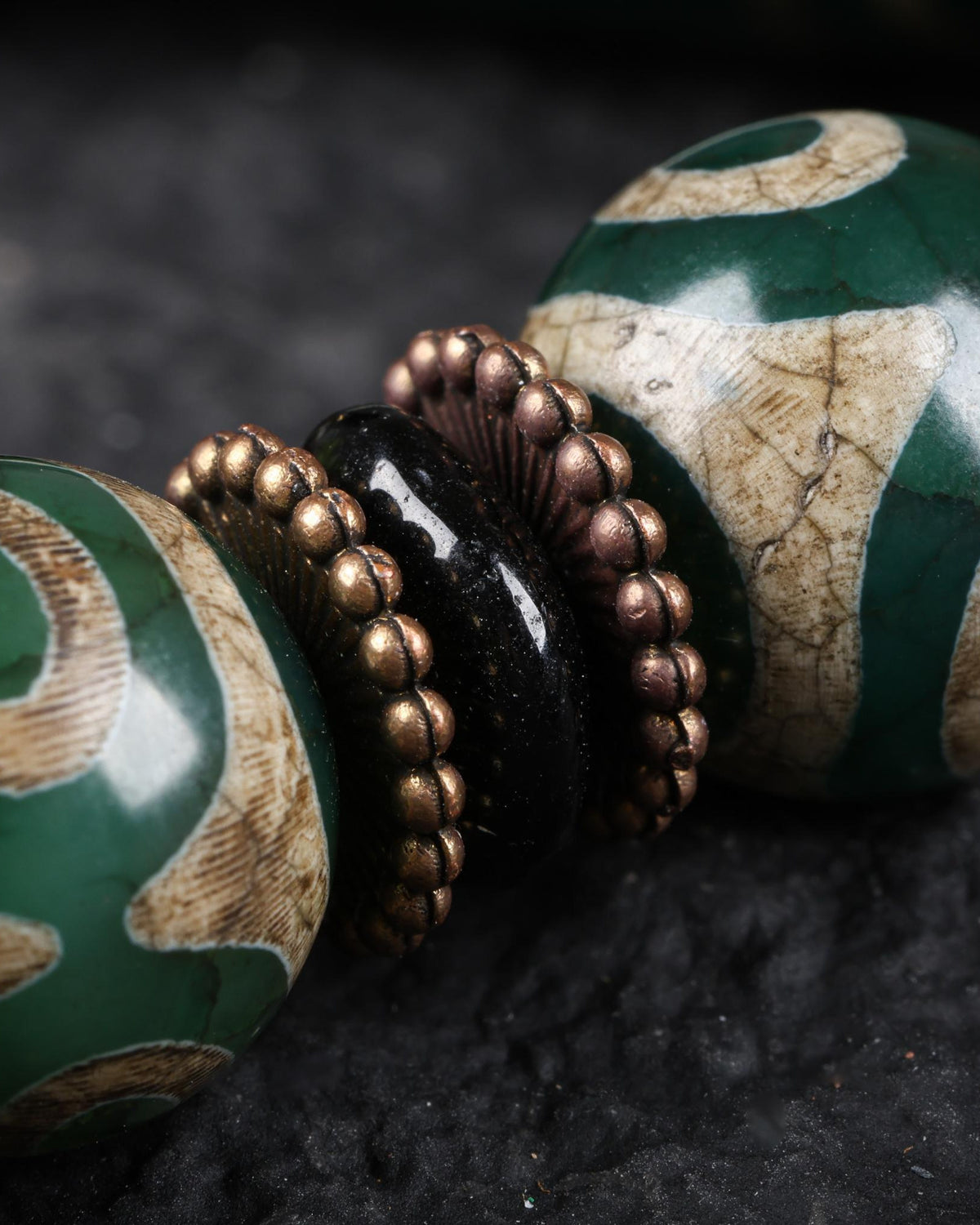Nine-Eye Green Dzi Mala Bracelet-7