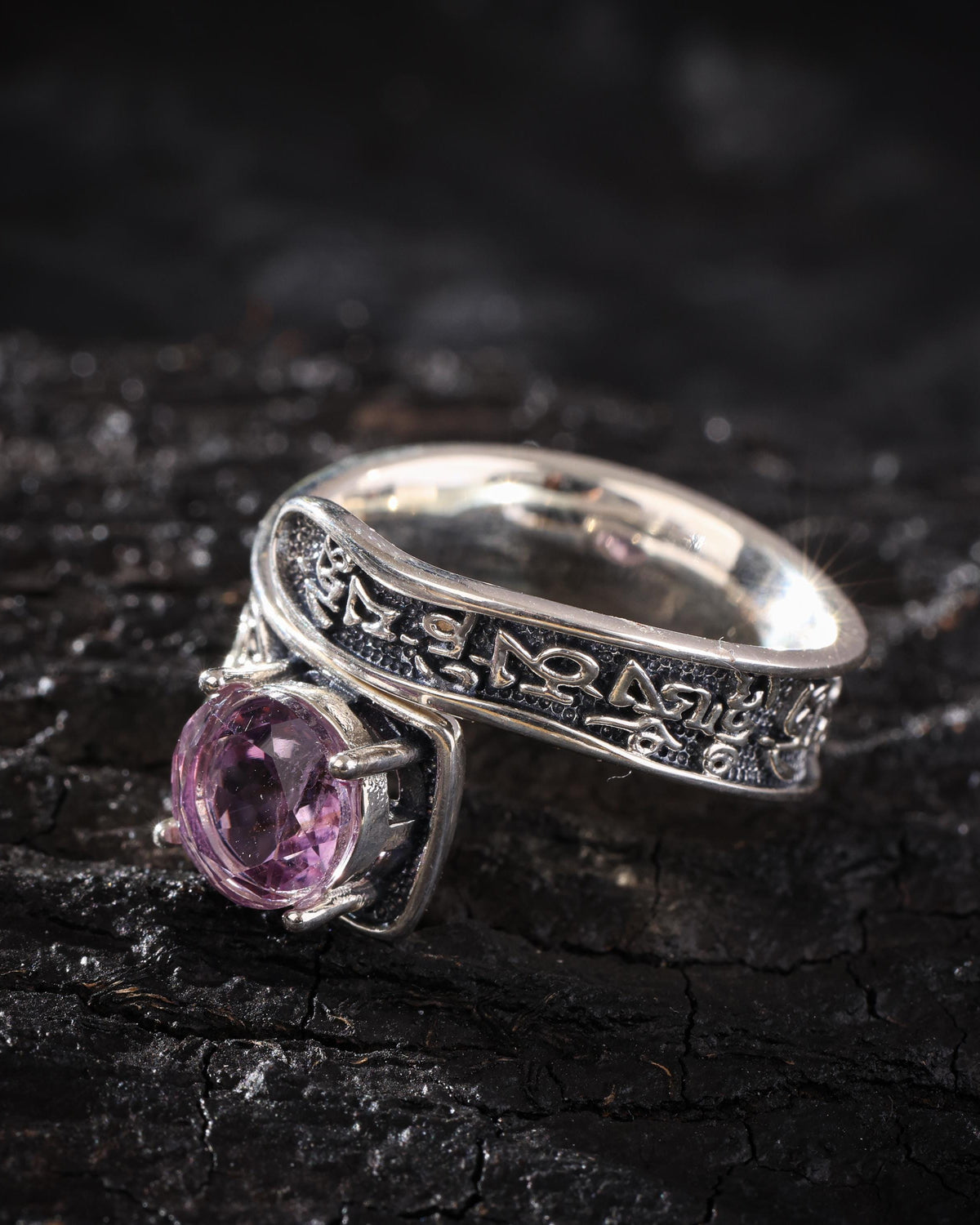 Bague en argent sterling avec mantra à six syllabes-4
