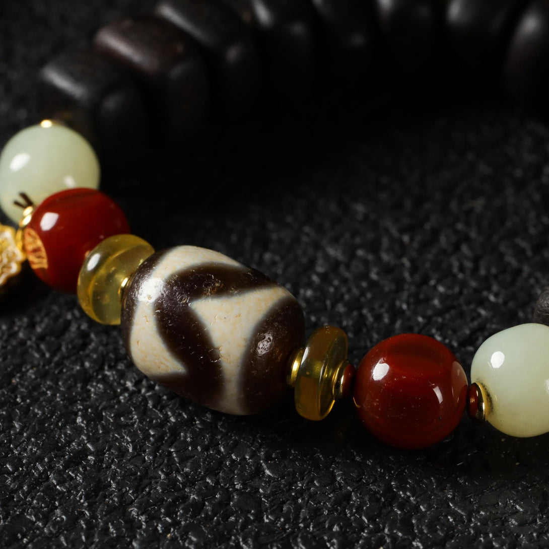 AURA DEER Handmade Agar-wood Dzi Mala Bracelet - Spiritual Protection & Positive Energy Jewelry