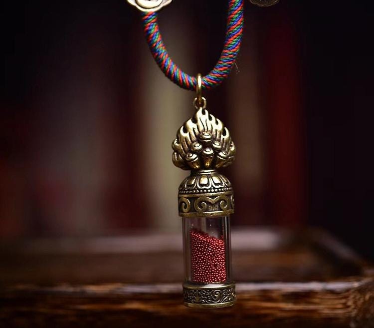 AURA DEER Sacred Tibetan Gau Necklace - Vajra Cross Dorje Pendant with Cinnabar Blessing