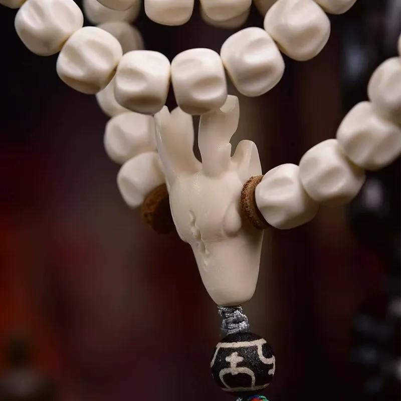 AURA DEER Sacred Antler Mala - 108 Natural Passion Fruit Seed Prayer Beads