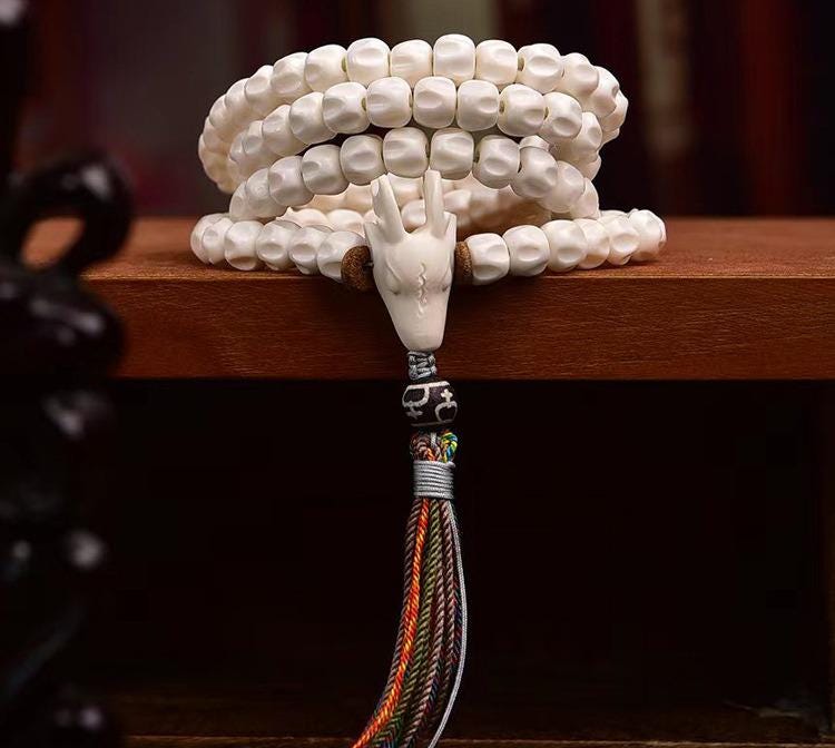 AURA DEER Sacred Antler Mala - 108 Natural Passion Fruit Seed Prayer Beads
