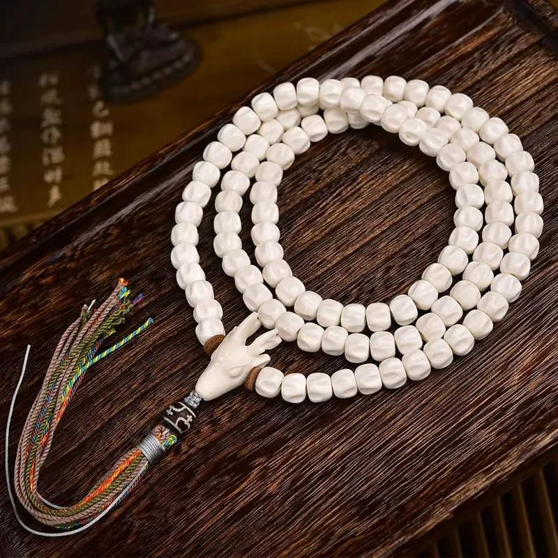 AURA DEER Sacred Antler Mala - 108 Natural Passion Fruit Seed Prayer Beads