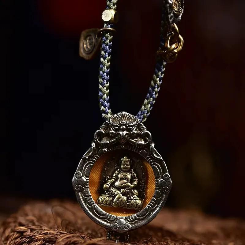 AURA DEER Handwoven Tibetan Amulet Necklace - Ancient Bronze Jambhala Gau Pendant