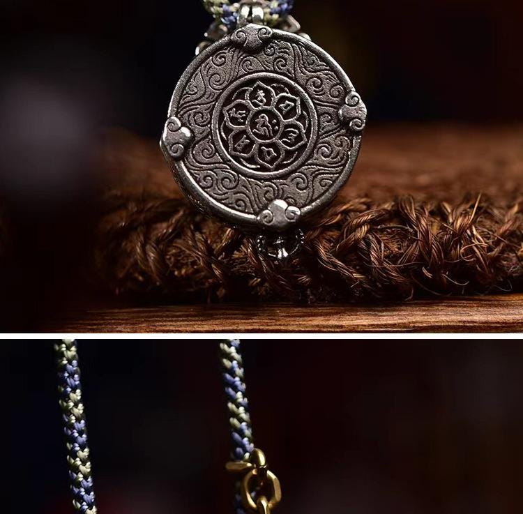 AURA DEER Handwoven Tibetan Amulet Necklace - Ancient Bronze Jambhala Gau Pendant
