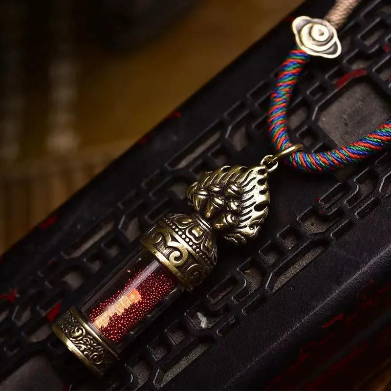 AURA DEER Sacred Tibetan Gau Necklace - Vajra Cross Dorje Pendant with Cinnabar Blessing