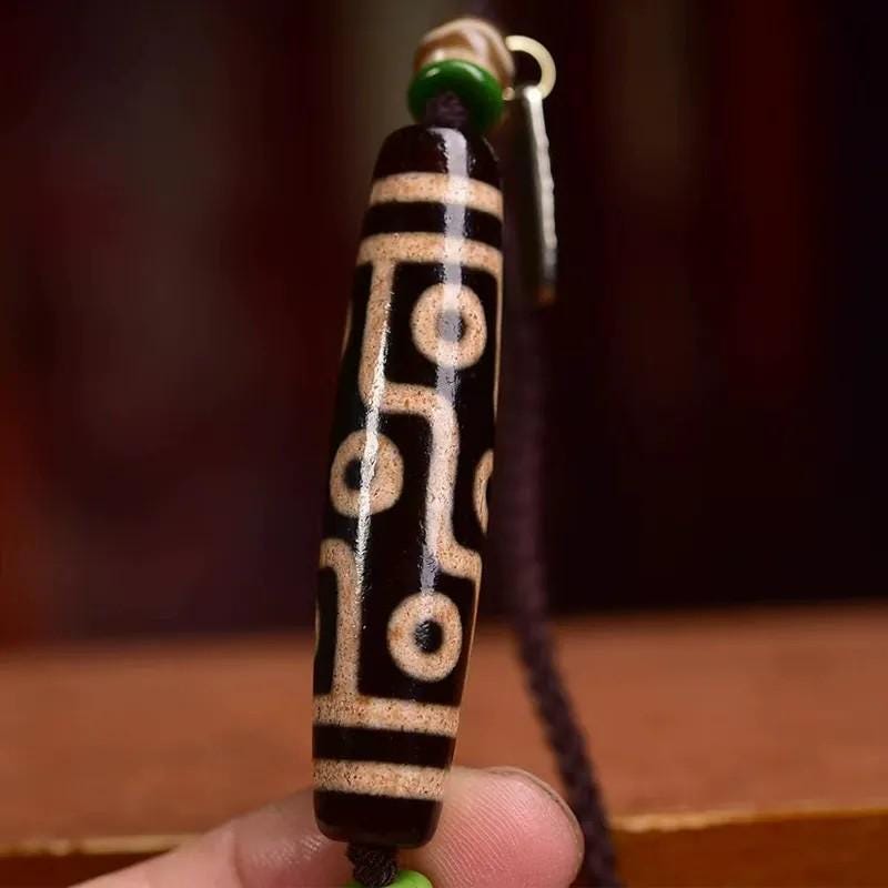 AURA DEER Sacred Dzi Bead Necklace Nine-Eye Celestial Pearl Handwoven Blessing Cord Tibetan Heirloom