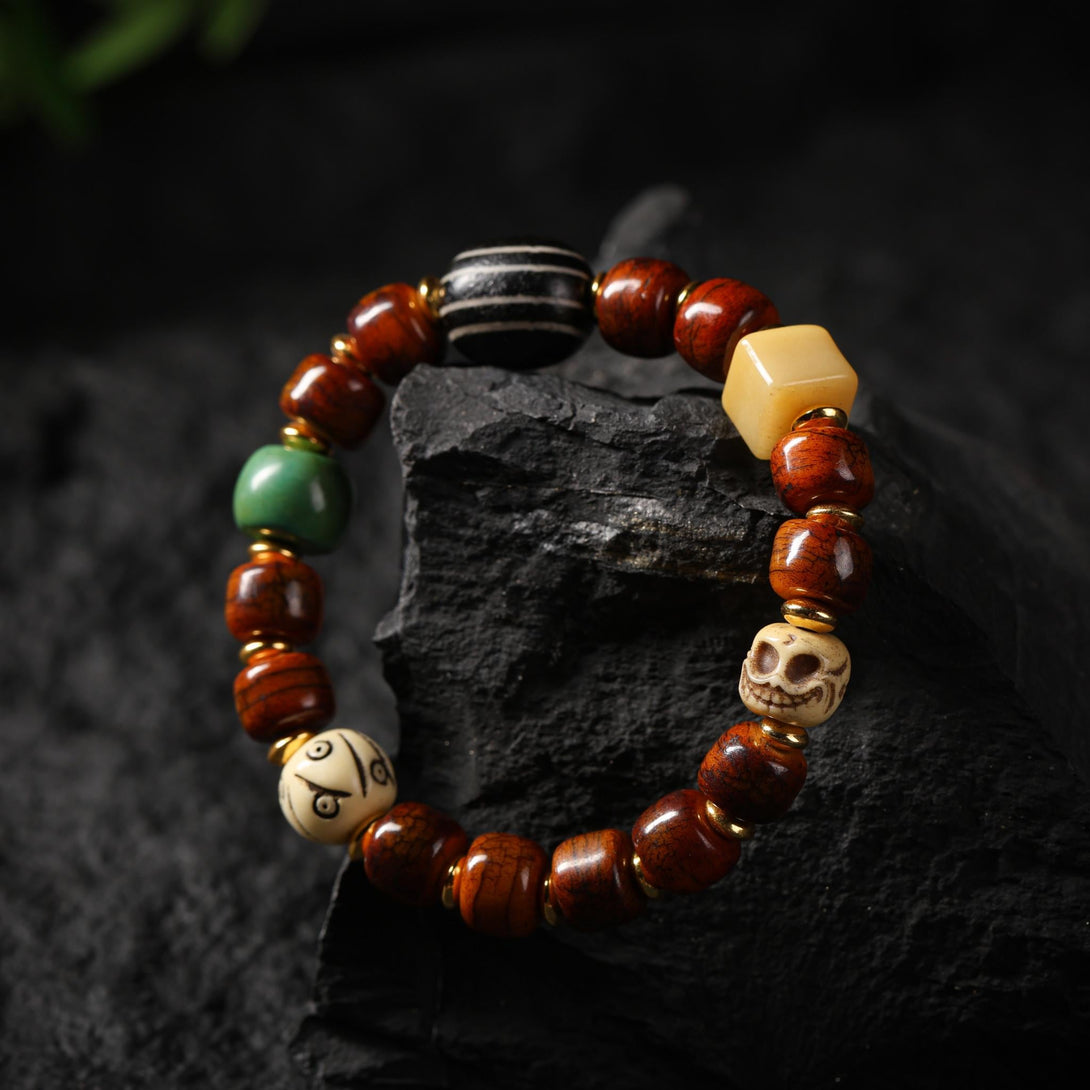 Aura Deer Yak Bone Dzi Bead Bracelet – Handmade Tibetan Mala, Dzi, Yak Bone Beads, Skull Bracelet, Spiritual Boho Jewelry