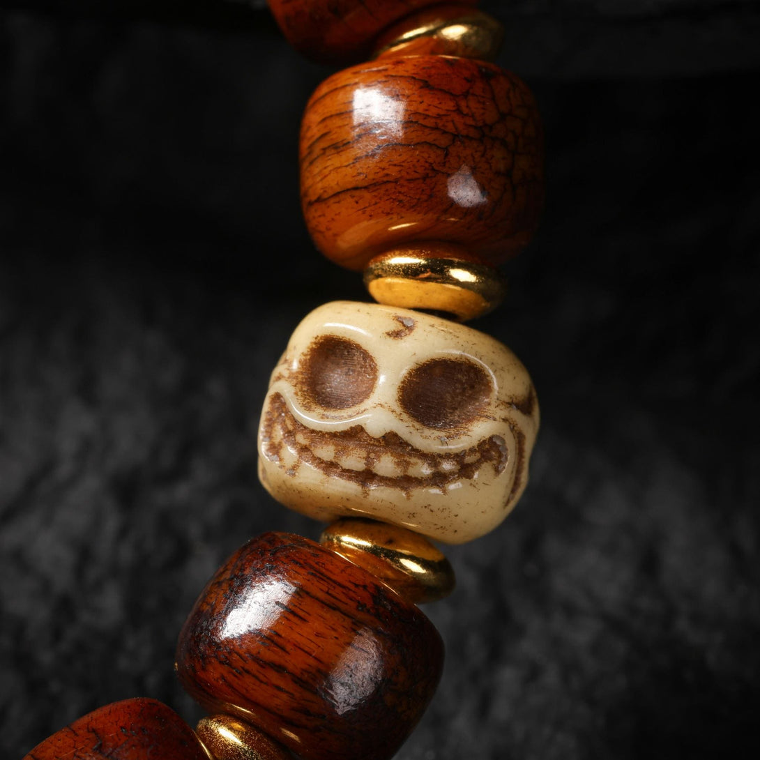 Aura Deer Yak Bone Dzi Bead Bracelet – Handmade Tibetan Mala, Dzi, Yak Bone Beads, Skull Bracelet, Spiritual Boho Jewelry