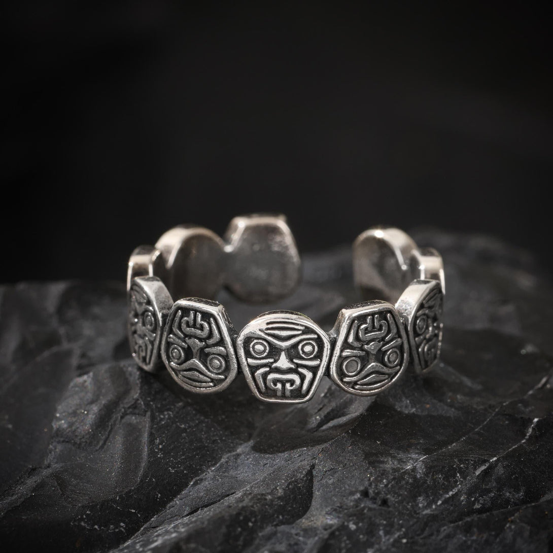 AURA DEER Engraved Ring Tibetan Sacred Wealth Protector Zambala Adjustable Sterling Silver Statement Jewelry