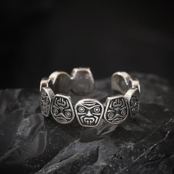 AURA DEER Engraved Ring Tibetan Sacred Wealth Protector Zambala Adjustable Sterling Silver Statement Jewelry