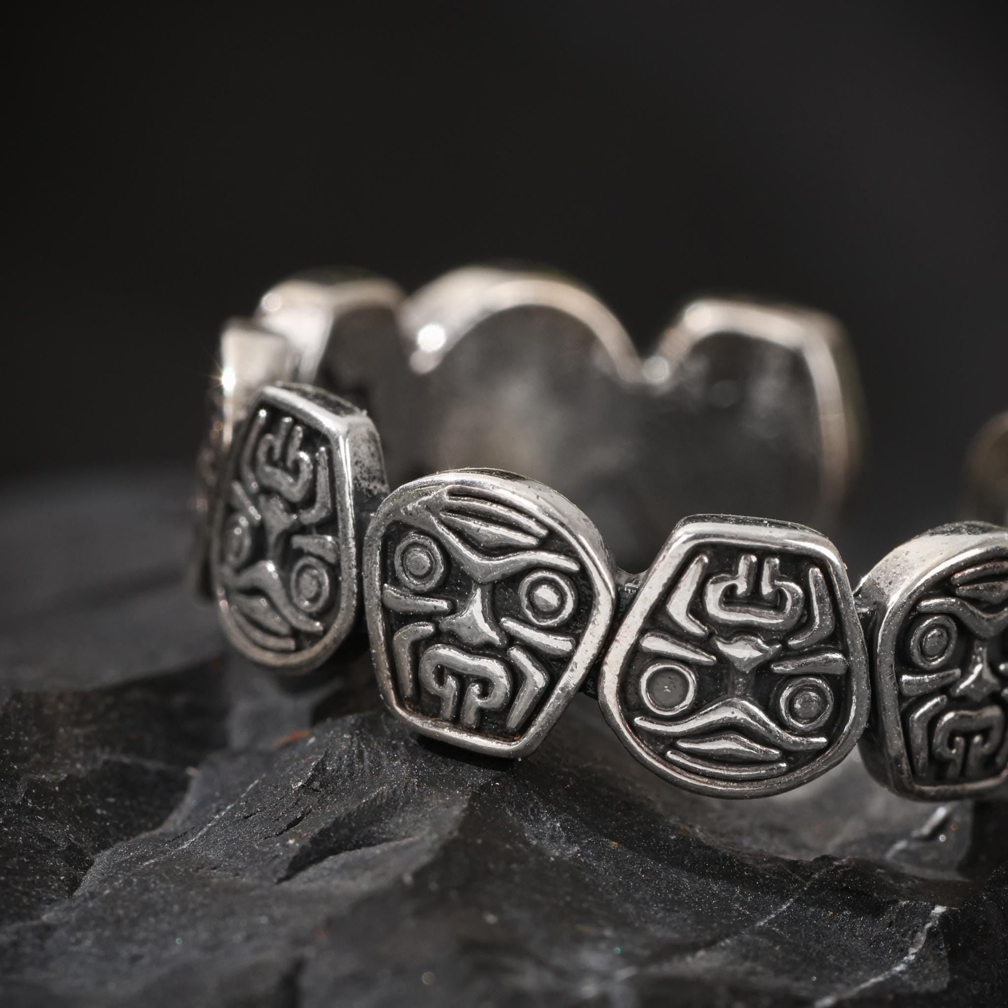 AURA DEER Engraved Ring Tibetan Sacred Wealth Protector Zambala Adjustable Sterling Silver Statement Jewelry