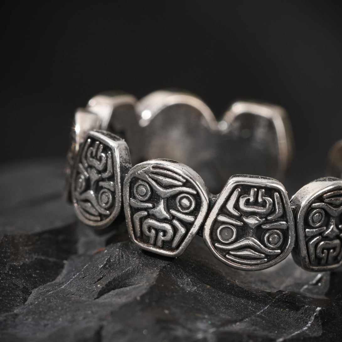 AURA DEER Engraved Ring Tibetan Sacred Wealth Protector Zambala Adjustable Sterling Silver Statement Jewelry