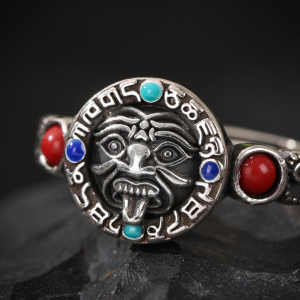 AURA DEER Tibetan Turquoise Sacred Wealth Protector Zambala Sterling Silver Ring