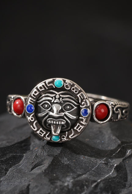 AURA DEER Tibetan Turquoise Sacred Wealth Protector Zambala Sterling Silver Ring