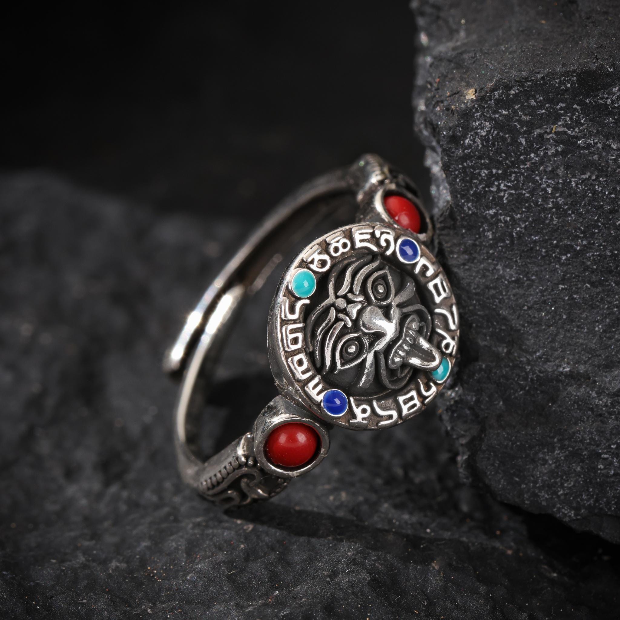 AURA DEER Tibetan Turquoise Sacred Wealth Protector Zambala Sterling Silver Ring