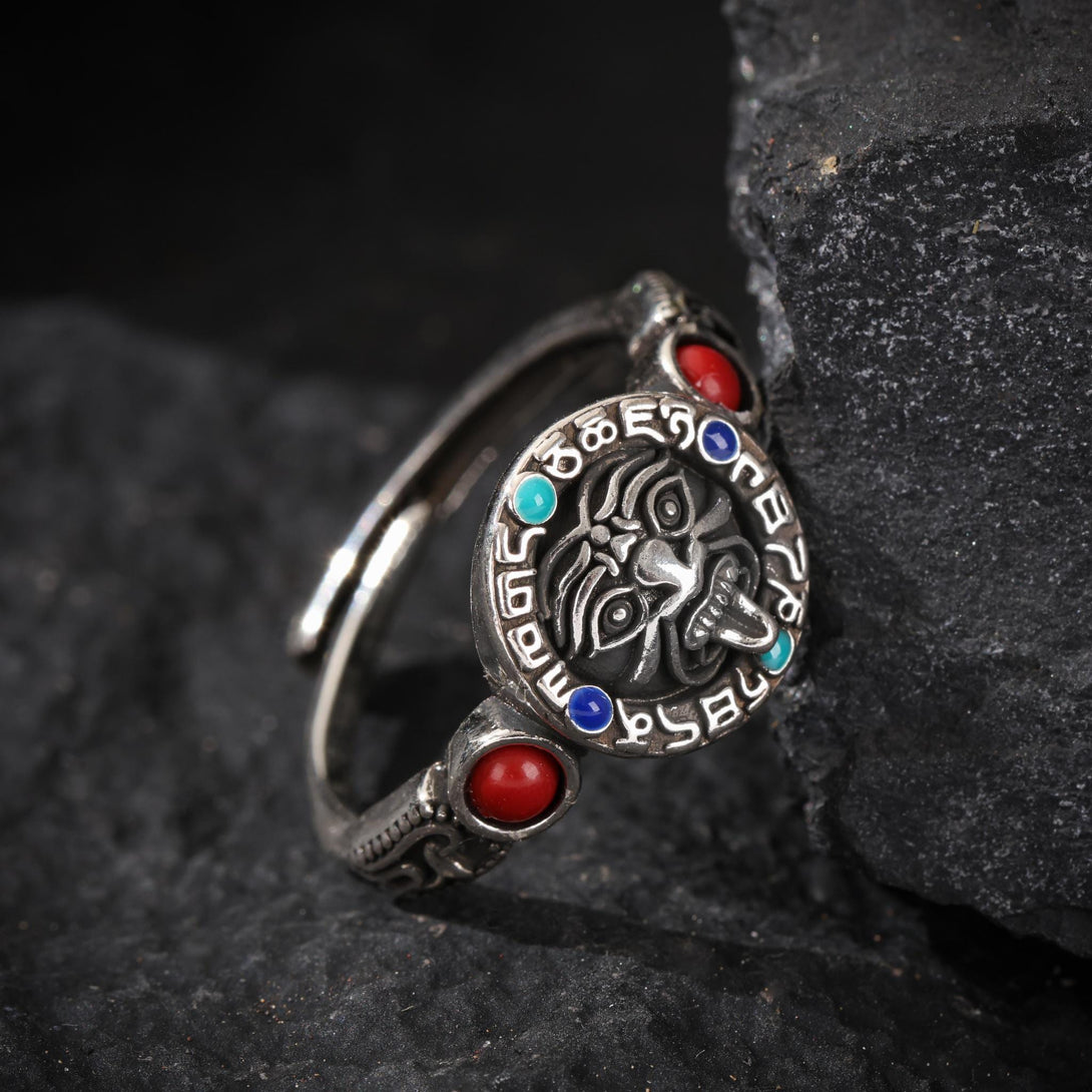 AURA DEER Tibetan Turquoise Sacred Wealth Protector Zambala Sterling Silver Ring