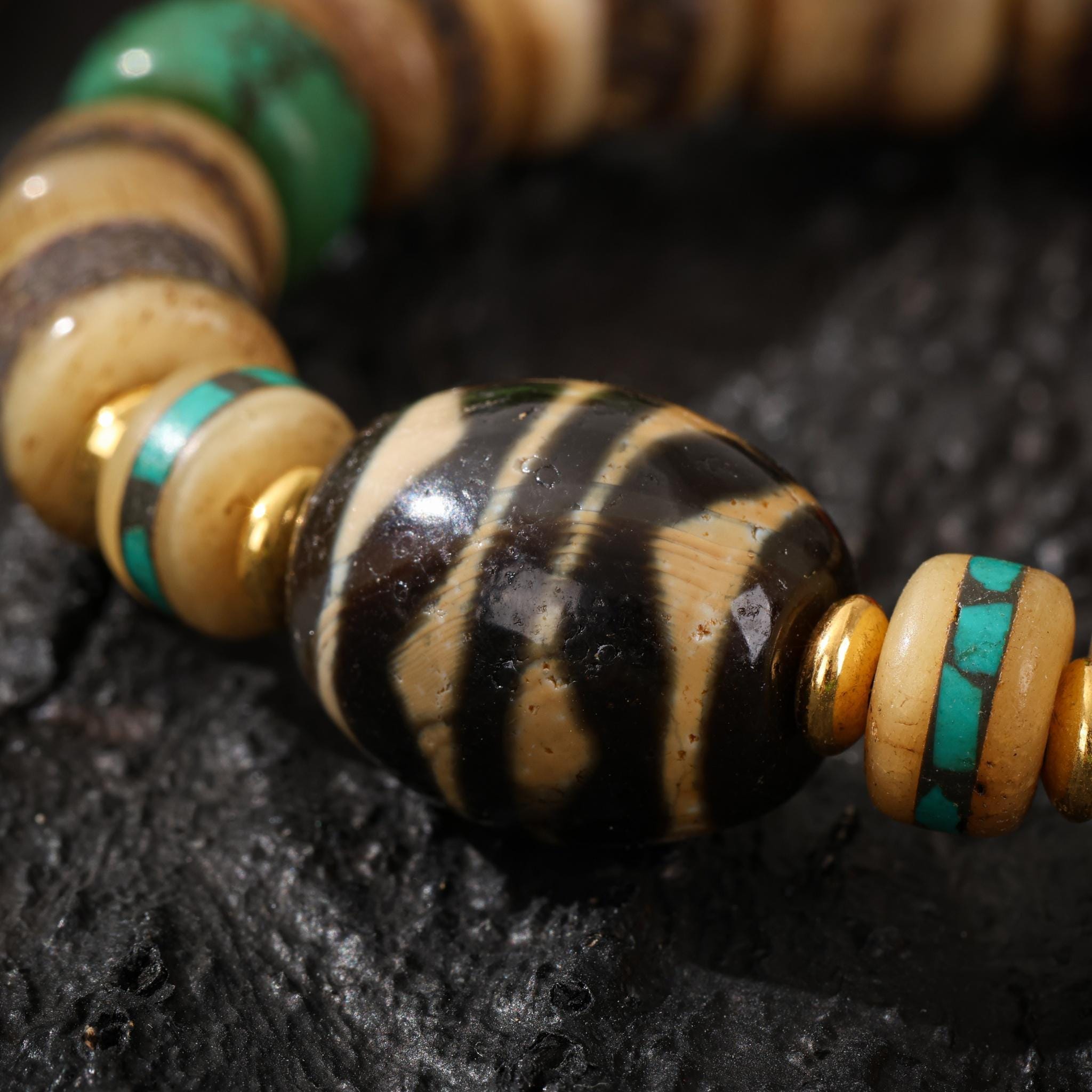 AURA DEER Yak Bone Talisman Bracelet with Turquoise Dzi Bead Agate