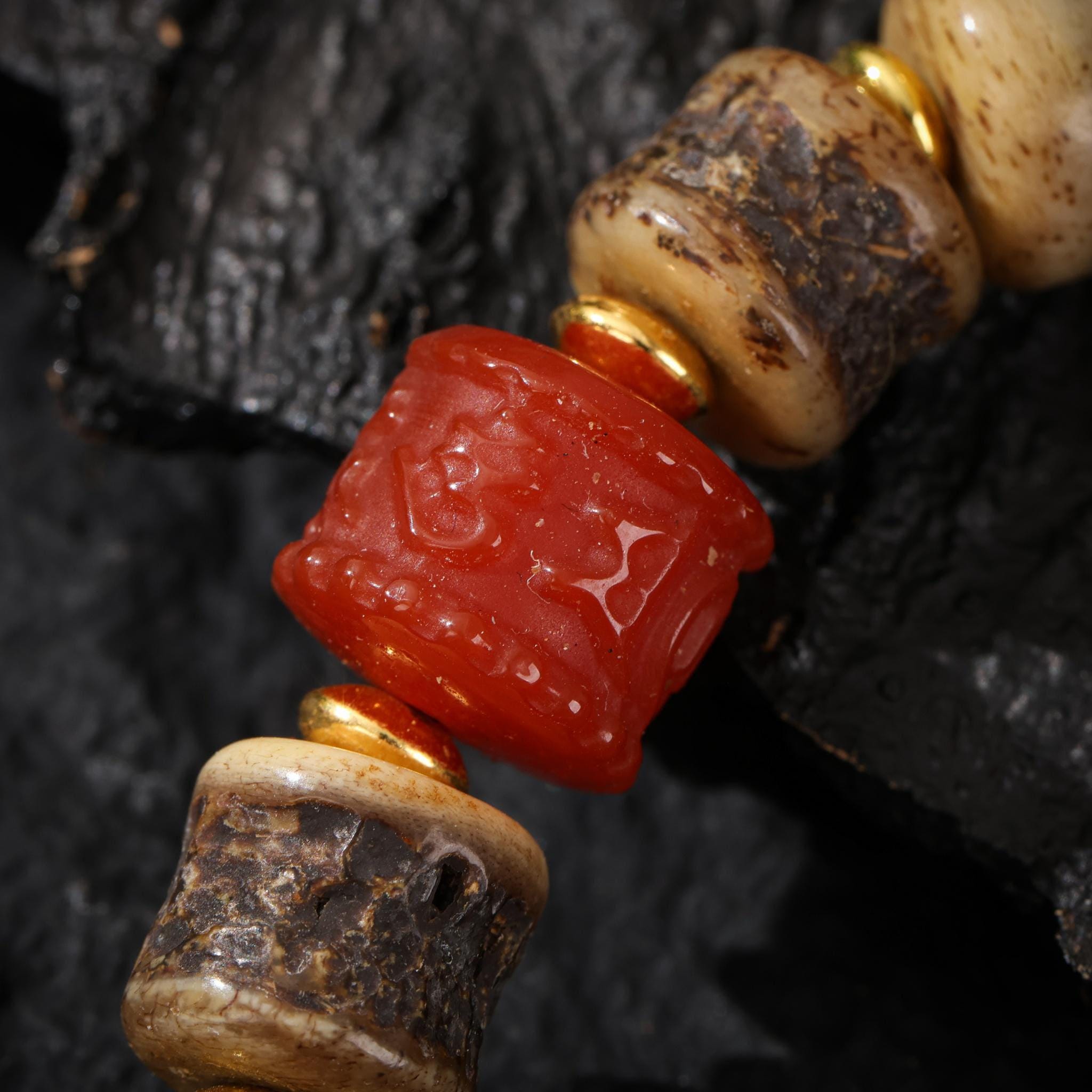 AURA DEER Yak Bone Talisman Bracelet with Turquoise Dzi Bead Agate