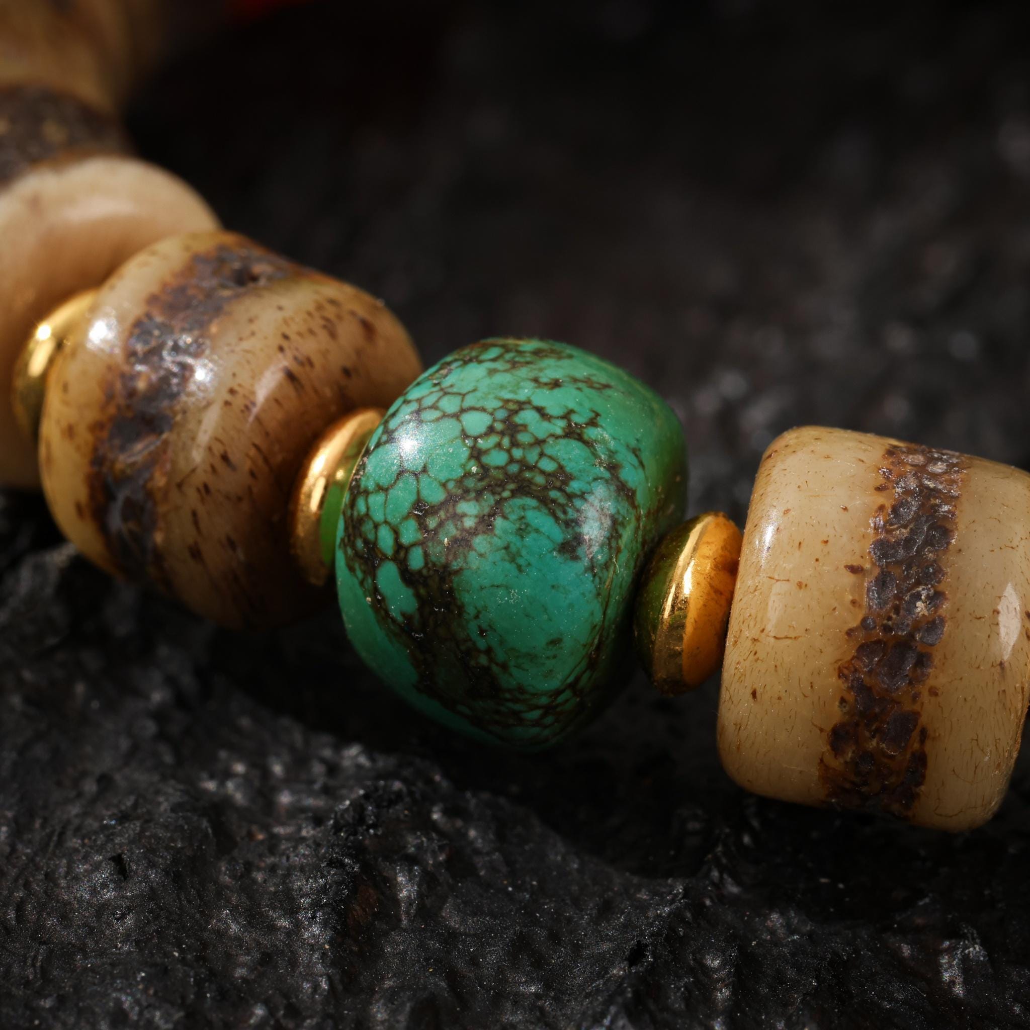 AURA DEER Yak Bone Talisman Bracelet with Turquoise Dzi Bead Agate