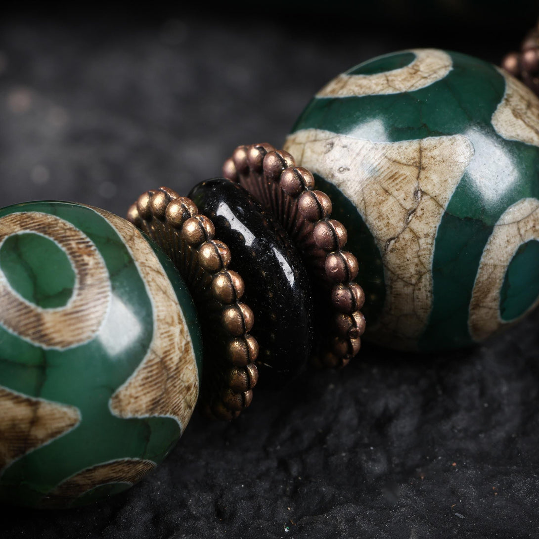 Tibetan Dzi Mala Bracelet Nine-Eye Green Dzi Beads