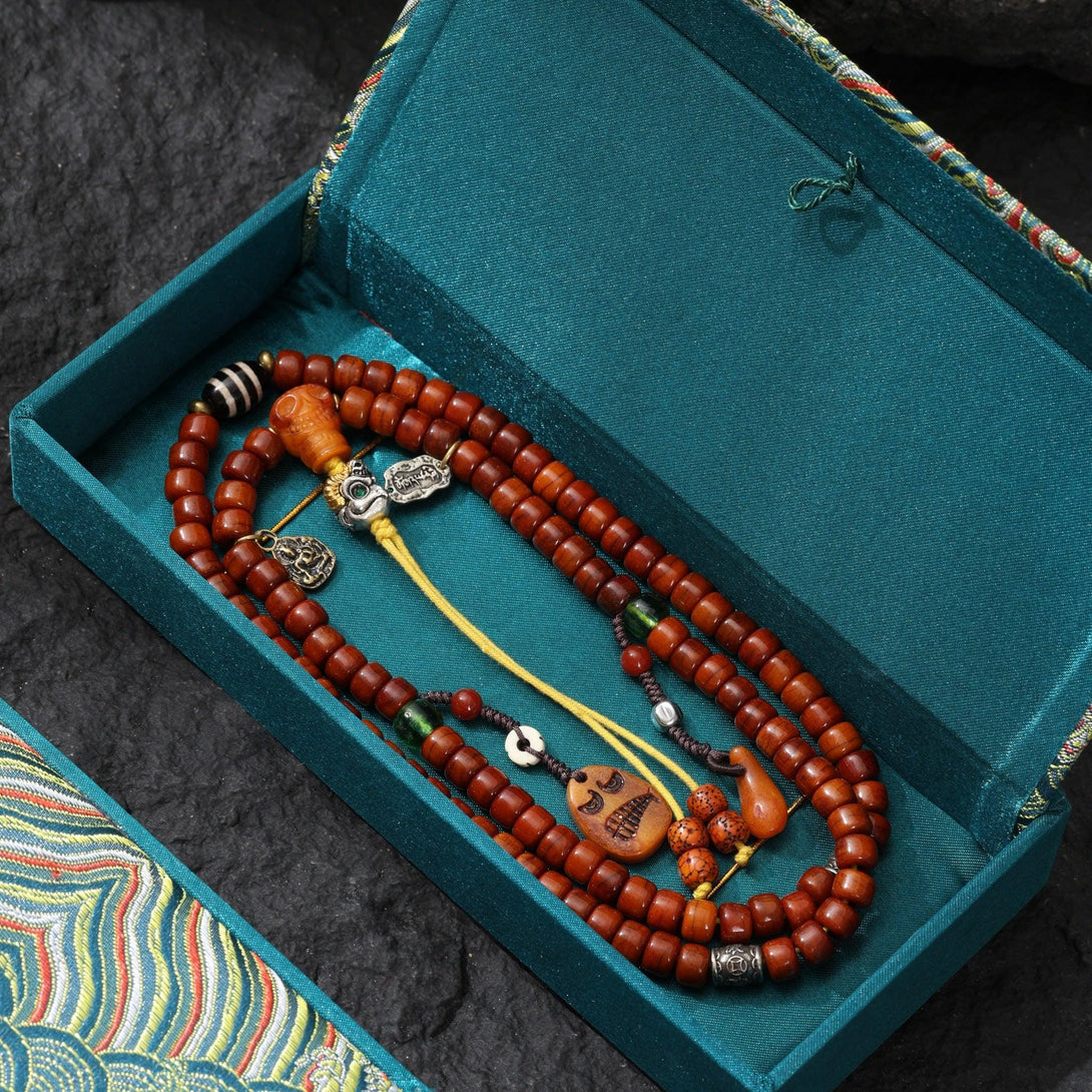 AURA DEER Tibetan Dzi Mala Bracelet Nine-Eye Green Dzi Beads Natural Vintage Agate Jewelry