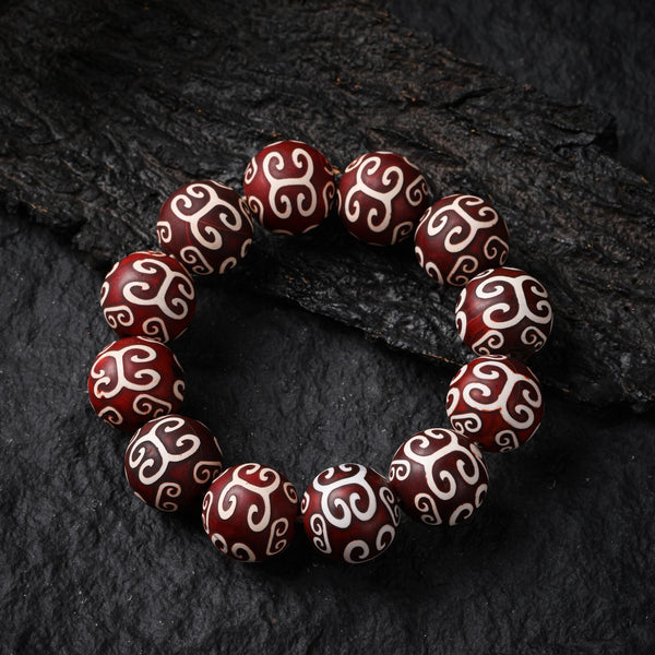 Tibetan Dzi Mala Bracelet Dragon Pattern Dzi Beads