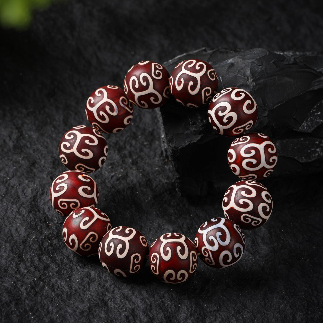 Tibetan Dzi Mala Bracelet Dragon Pattern Dzi Beads