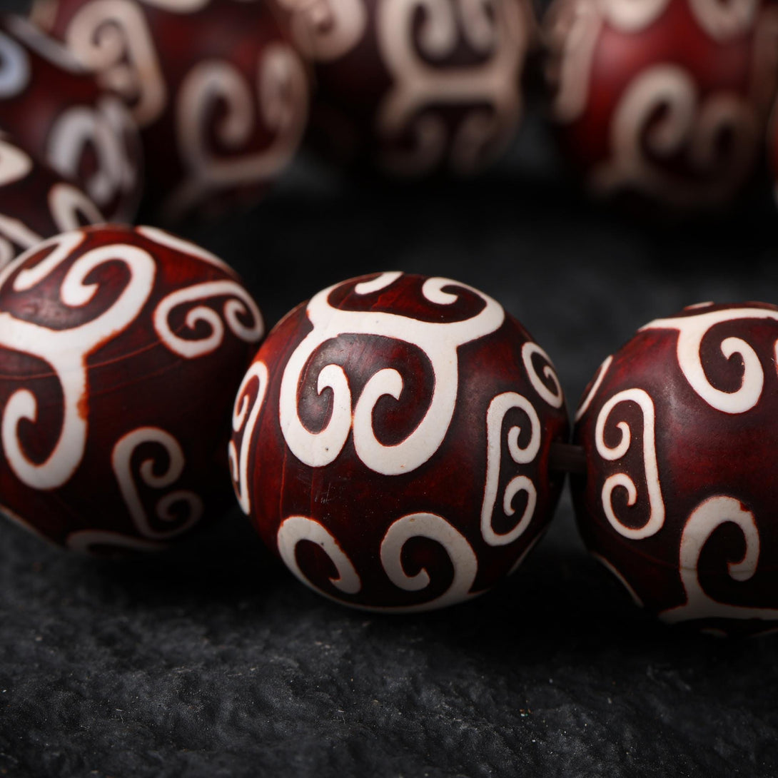 Tibetan Dzi Mala Bracelet Dragon Pattern Dzi Beads