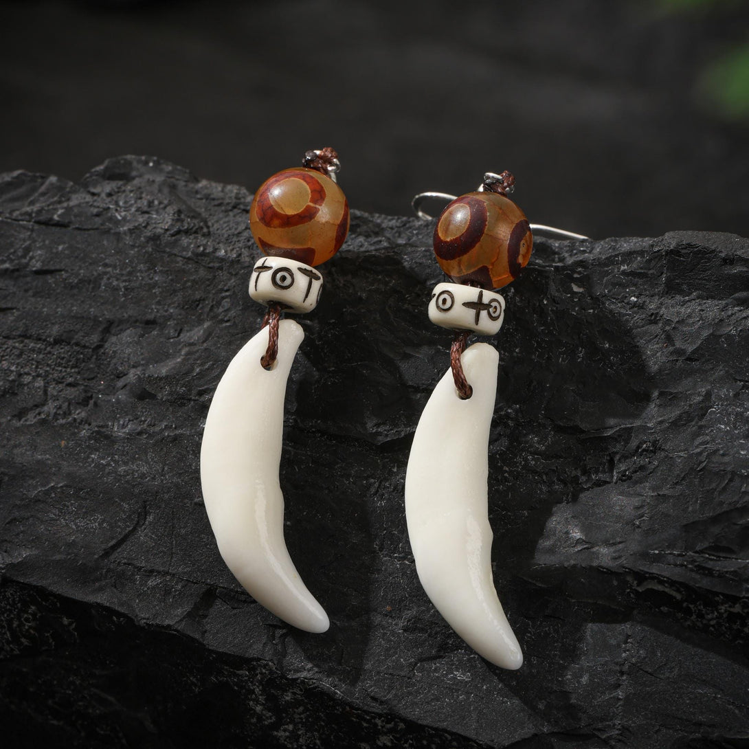 Tibetan Bone Earrings Dzi Beads Sterling Silver