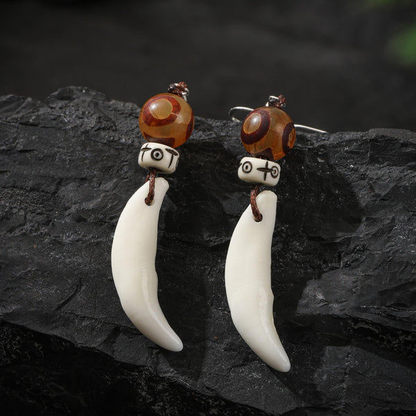Tibetan Bone Earrings Dzi Beads Sterling Silver